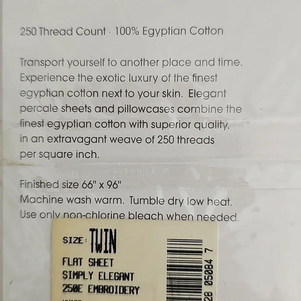 NWT JCPenny Home Flat Sheet, White, 100% Egyptian Cotton, Size TWIN